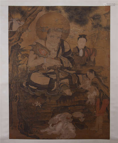 CHINESE PAINTING OF AN ARHAT AND DISCIPLES