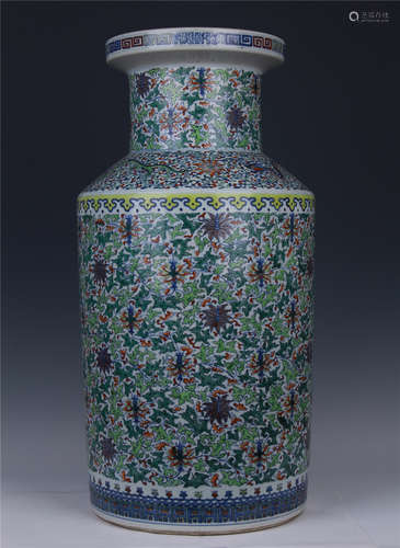 LARGE DOUCAI  PORCELAIN  ROULEAU VASE