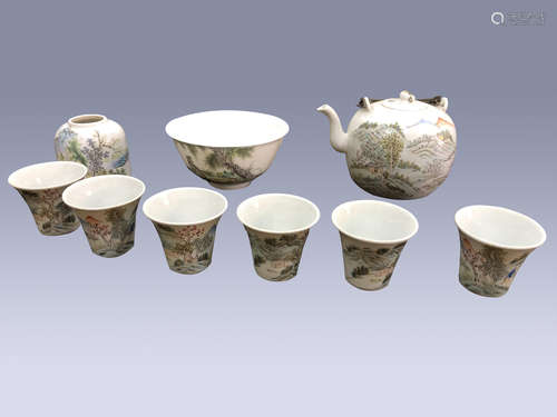 18th/19th C CHINESE FAMILLE ROSE TEA SET-9 PIECES