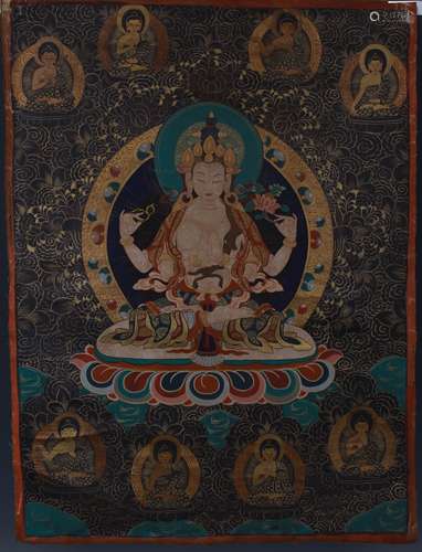 TIBETAN THANGKA OF SEATED BUDDHAS