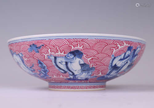 BLUE AND RED PORCELAIN THE EIGHT IMMORTALS BOWL