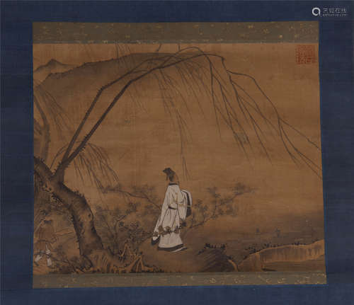 CHINESE PAINTING OF A SCHOLAR UNDER A WILLOW TREE