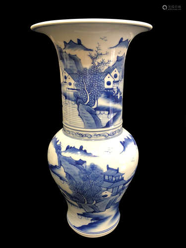 QING DYNASTY KANGXI MARK BLUE AND WHITE GU VASE