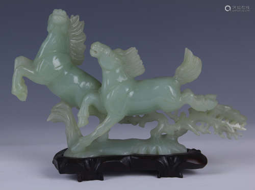 CHINESE CARVED XIUYAN JADE  - 'RUNNING HORSES'