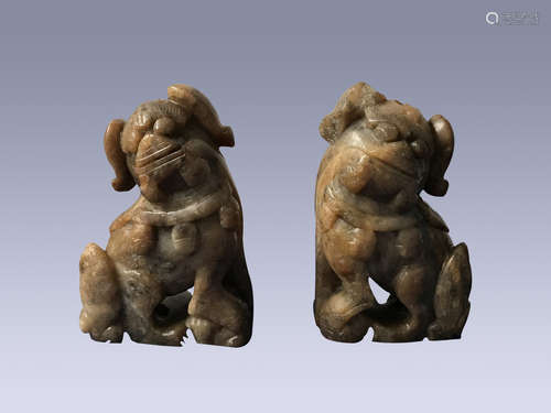 PAIR OF LAIZHOU STONE CARVING OF LIONS