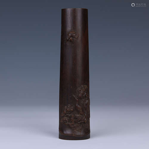 A CARVED RED SANDALWOOD PAPERWEIGHT