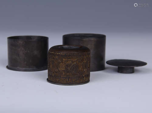 CHINESE CHENXIANG WOOD THUMB RING/TIN BOX