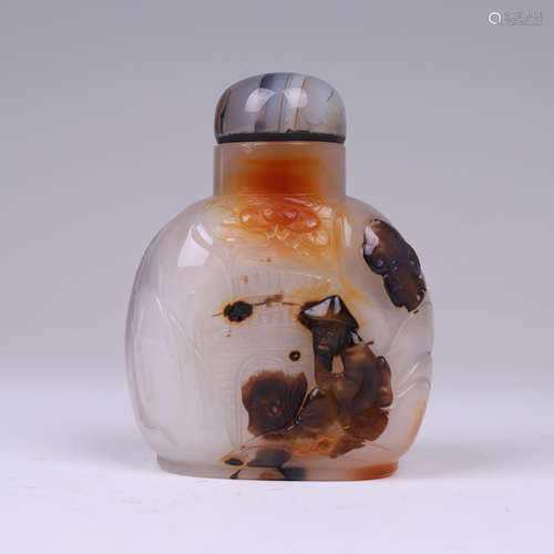 AGATE SCHOLAR FIGURE SNUFF BOTTLE