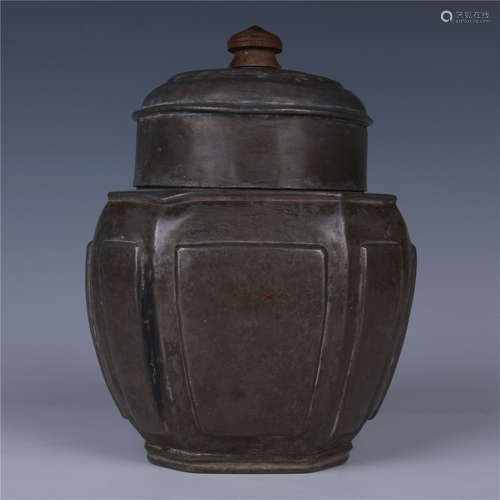 CHINESE TIN LIDDED TEA CADDY