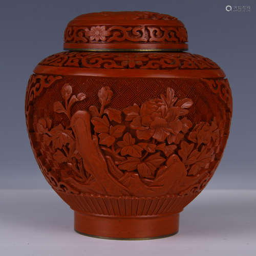 A CINNABAR LACQUER LIDDED JAR