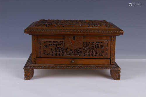 CHINESE HUANGYANG WOOD CARVED JEWELRY CASE