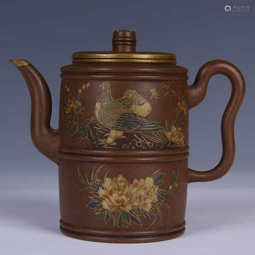 CHINESE GILT ZISHA CLAY TEAPOT