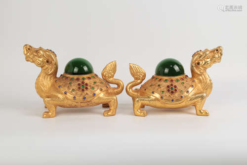 CHINESE PAIR OF GILDED BEASTS