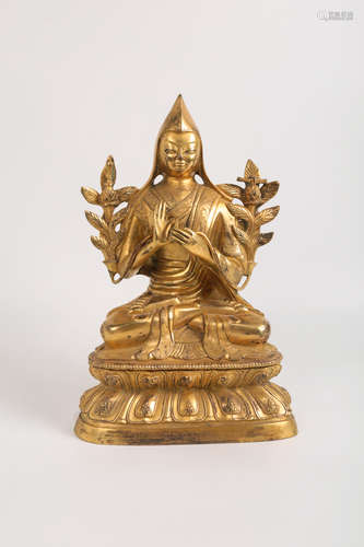 CHINESE GILT BRONZE SEATED TSONGKHAPA