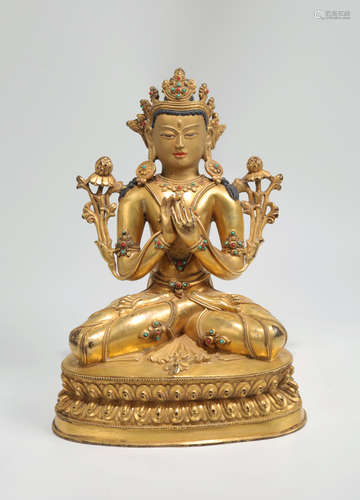 CHINESE GILT BRONZE SEATED TARA