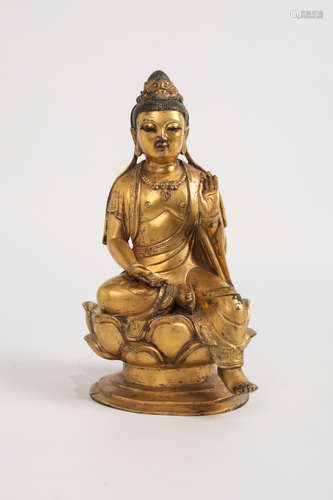 CHINESE GILT BRONZE SEATED GUANYIN