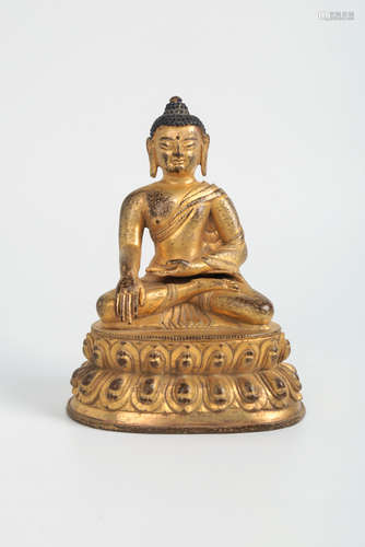 CHINESE GILT BRONZE SEATED SHAKYAMUNI