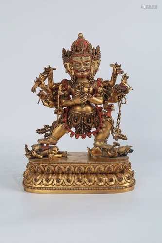 CHINESE TIBETAN GILT BRONZE FIGURINE