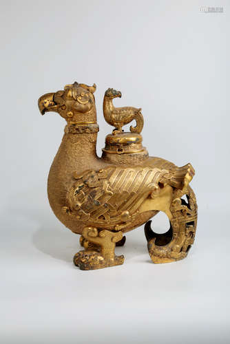 CHINESE GILT BRONZE ARCHAIC STYLE BEAST CENSER