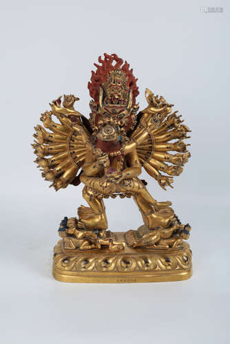 CHINESE TIBETAN GILT BRONZE YAMANTAKA