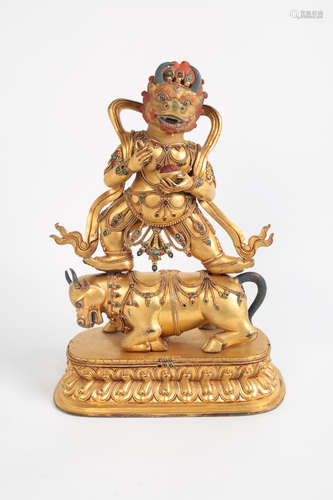 CHINESE GILT BRONZE MAHAKALA