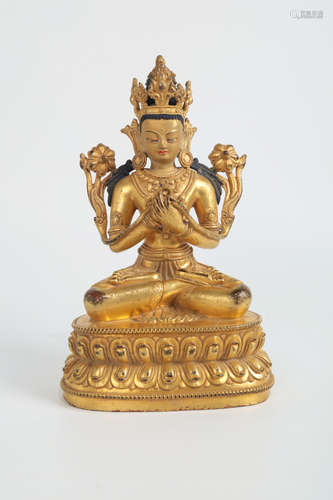 CHINESE GILT BRONZE SEATED GUANYIN