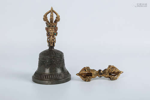 CHINESE BRONZE VAJRA AND BELL