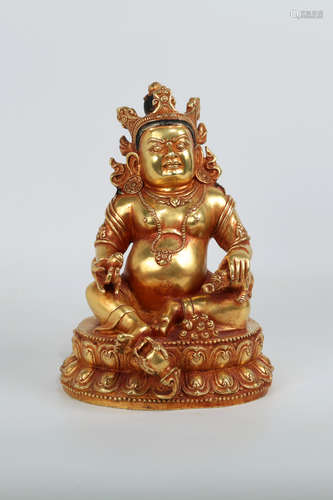 CHINESE GILT BRONZE SEATED JAMBHALA