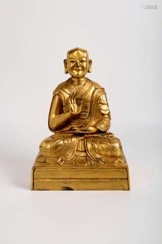 CHINESE GILT BRONZE SEATED GURU