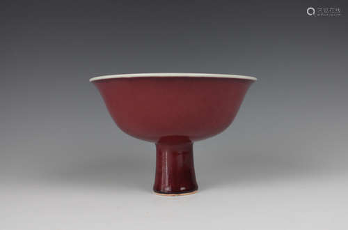 CHINESE CARMINE GLAZED PORCELAIN STEM BOWL