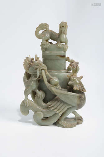 CHINESE STONE CARVED DRAGON VASE