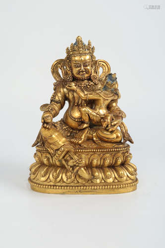 CHINESE GILT BRONZE SEATED JAMBHALA