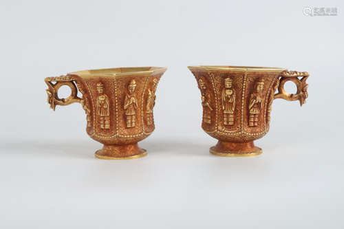 CHINESE GILT BRONZE CUPS