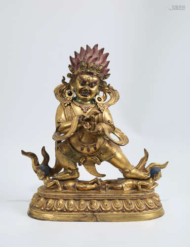 CHINESE GILT BRONZE SEATED MAHAKALA