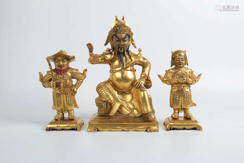 CHINESE SET OF GILT BRONZE GUANDI FIGURINES