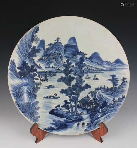 CHINESE BLUE AND WHITE PORCELAIN PLAQUE