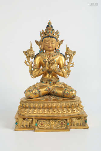 CHINESE GILT BRONZE SEATED TARA