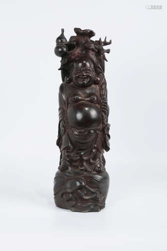 CHINESE HARDWOOD FIGURE OF HOTEI