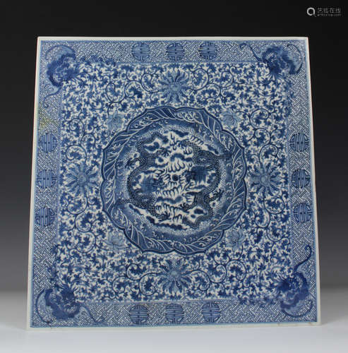 CHINESE BLUE AND WHITE PORCELAIN TILE