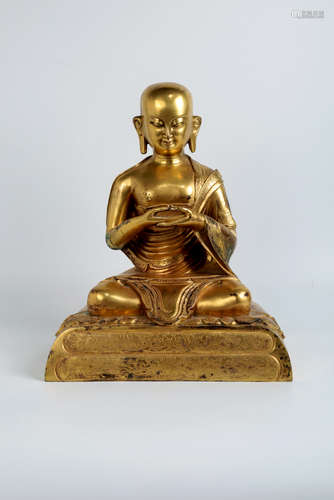 CHINESE GILT BRONZE SEATED LOHAN