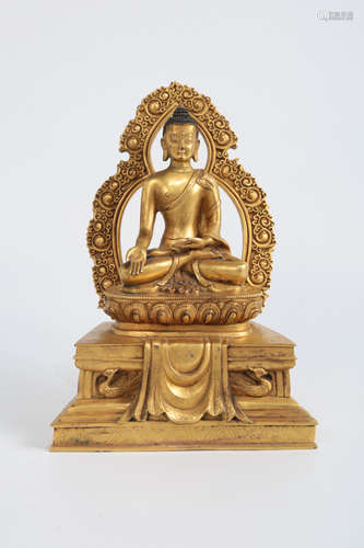 CHINESE GILT BRONZE SEATED SHAKYAMUNI