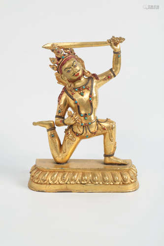 CHINESE TIBETAN GILT BRONZE MANJUSRI