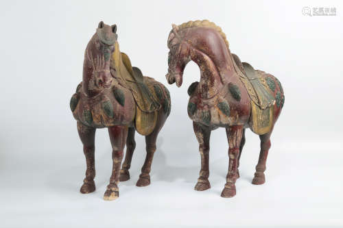 CHINESE POLYCHROME WOODEN HORSES