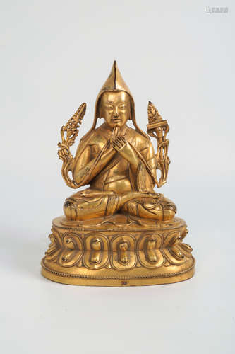 CHINESE GILT BRONZE SEATED TSONGKHAPA