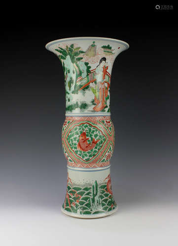 CHINESE FAMILLE VERTE PORCELAIN GU VASE