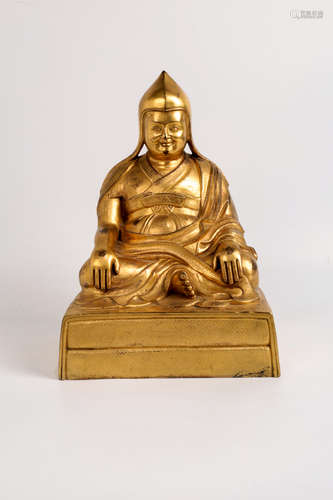 CHINESE GILT BRONZE SEATED TSONGKHAPA