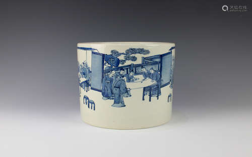 CHINESE BLUE AND WHITE BRUSH POT