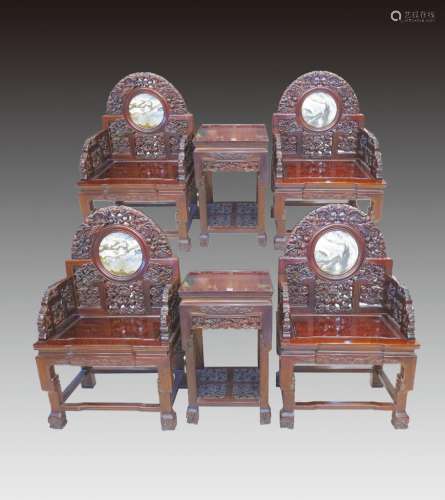 红木雕福寿太师椅一套6件