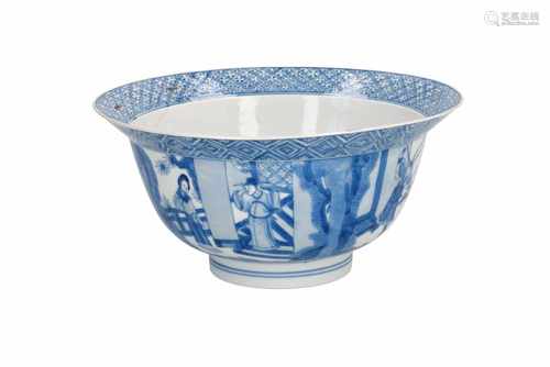 A blue and white porcelain 'klapmuts' bowl, decorated with scenes from the Western Chamber and