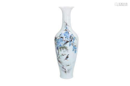 A polychrome eggshell porcelain vase, decorated with birds and flowers. Marked with seal mark.